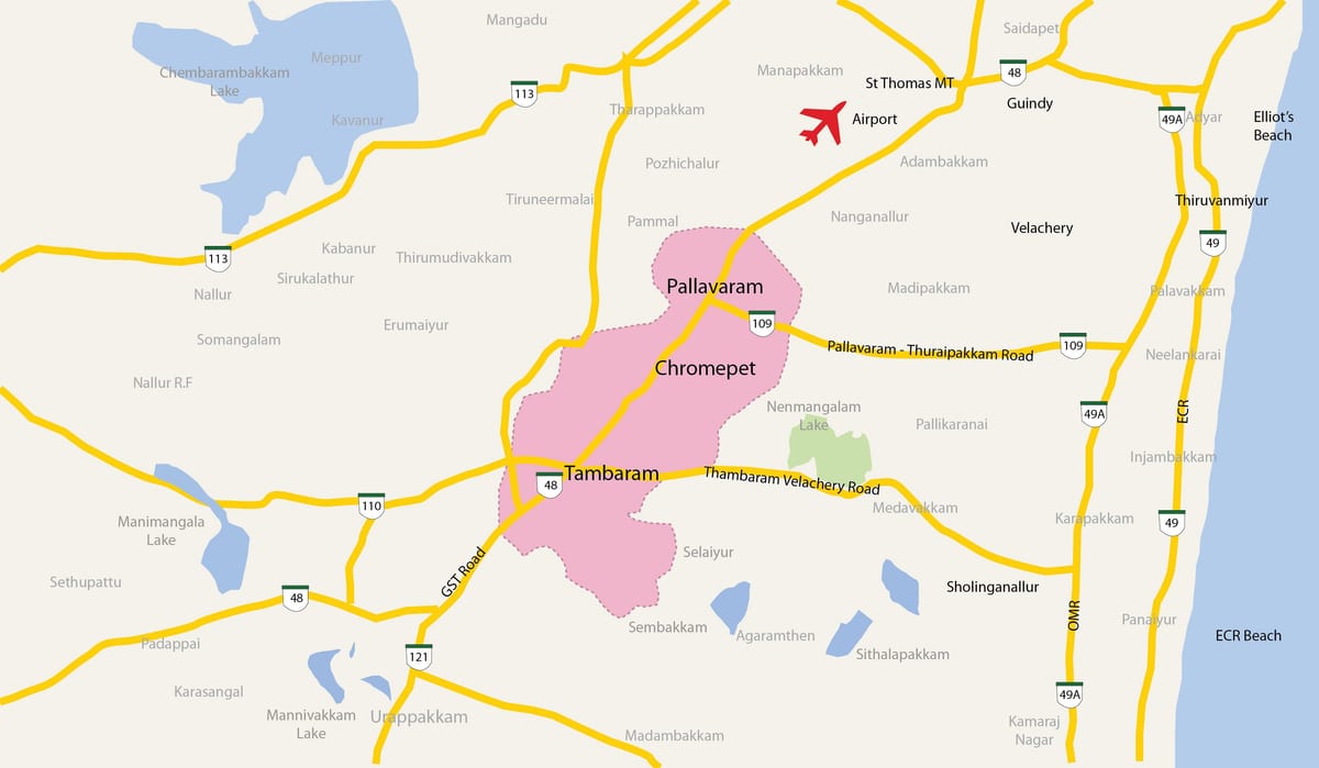 քարտեզ Тамбарам Chennai