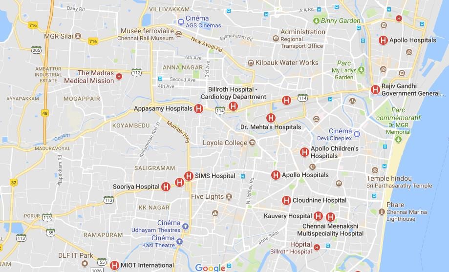 քարտեզ Chennai հիվանդանոց