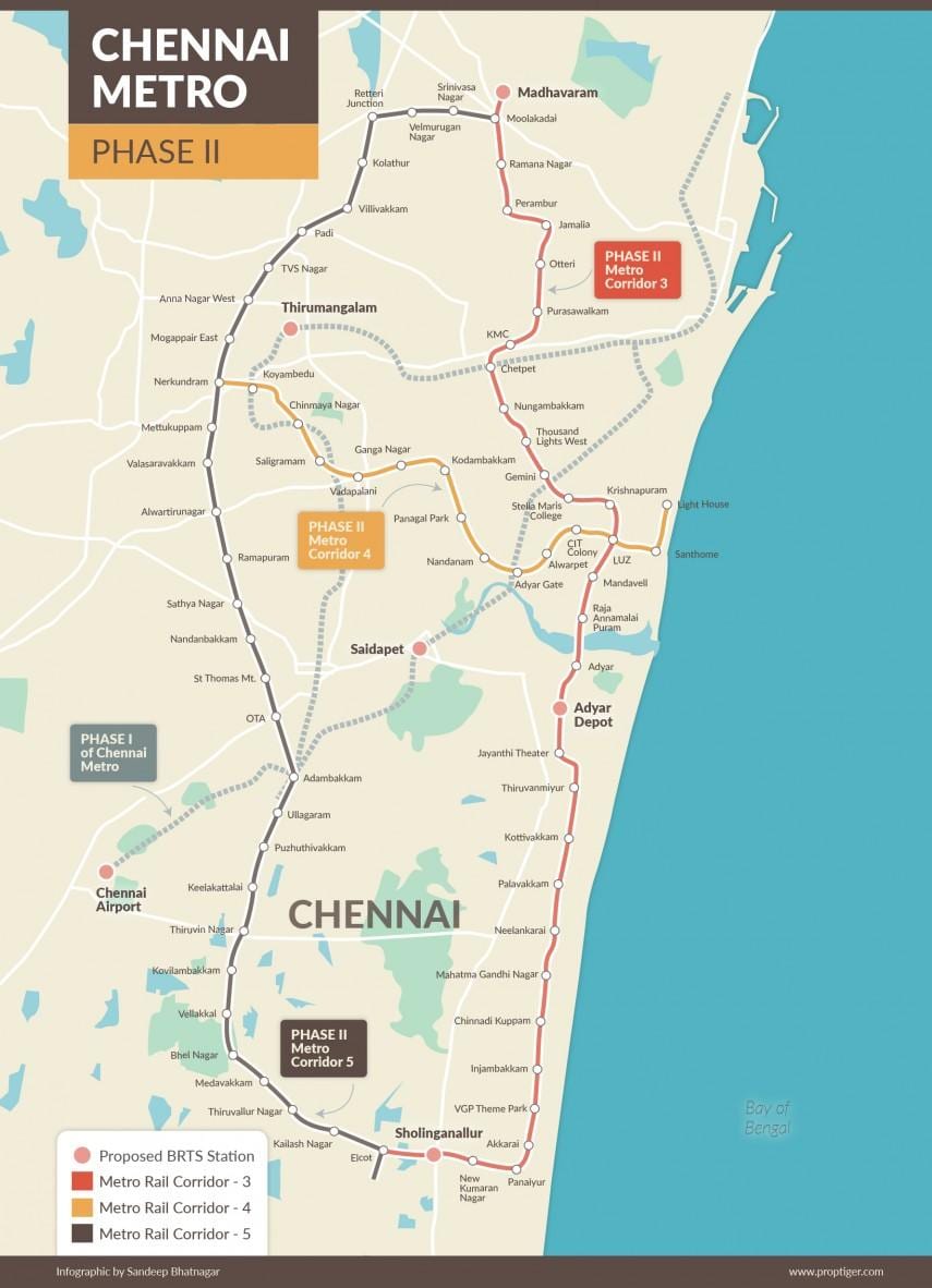 մետրոյի Երկաթուղային հատվածը երթուղու Chennai քարտեզ 2