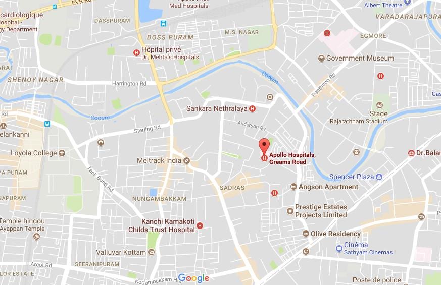 Ապոլոն հիվանդանոցի Chennai nungambakkam, որը քարտեզի վրա